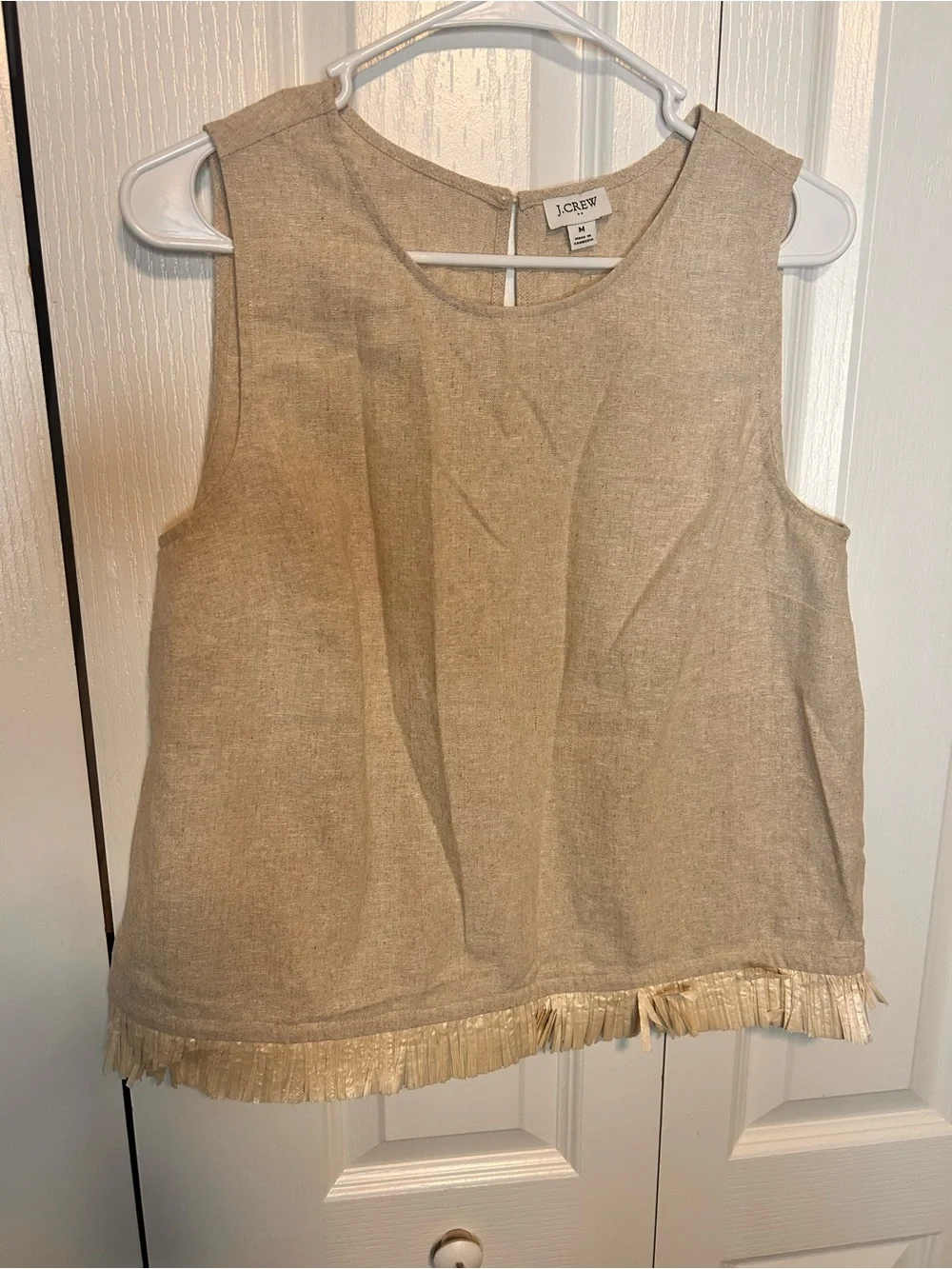 J. Crew Linen Blend Tank Top Pleated Straw Like Hem Cream Size Medium M